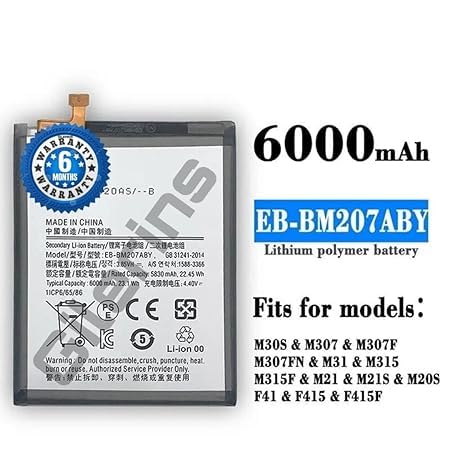 Image of Original EB-BM207ABY Battery for Samsung Galaxy F12 | M12 | F41 | [M21-2021] M21S | M30S | M31 | M21 Battery with 6 Month Warranty** (HH122)