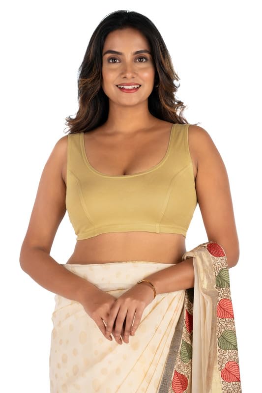Image of Abhi Cotton Readymade Saree Blouse for Women- Sleeveless, U-Neck, Regular-fit, Stretchable, Pull-on Style