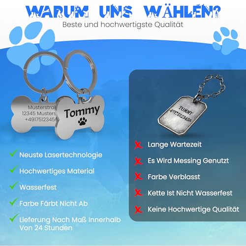 Hundemarke mit Gravur – ⌀30mm Robuster Hundeanhänger aus Edelstahl in Silber – Personalisierter Dog Tag mit Adresse auf der Rückseite (KNOCHEN SILBER)