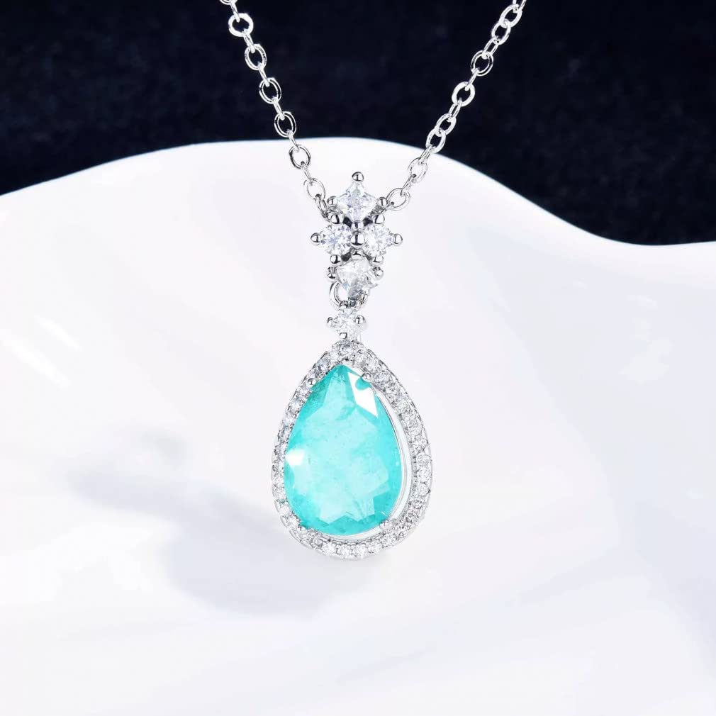 Collar de Plata Cristal Azul Boda Gota de Agua Colgante Cadena de clavícula Accesorios de joyería
