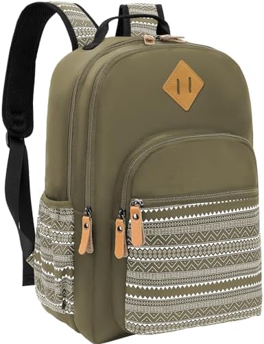 Leaper Laptop Backpack for Women: Cute Girls Backpack Floral for School College Travel Work - Lightweight Bookbag for Kids, Army Green-geometric, X-Large, Travel Backpacks