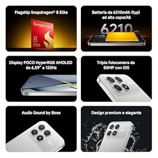 Xiaomi POCO F8 Pro, Smartphone 12+512 GB, Display AMOLED 6,59" 120Hz, Tripla Fotocamera 50MP Teleobiettivo 60mm, Audio Sound by Bose, Batteria 6210mAh, Nero, Garanzia 2 anni, Caricatore escluso