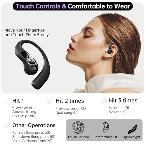 Image of WeCool Moonwalk M1 Pro Open Ear Earbuds Wireless with 360 Panoramic Sound, Bluetooth 5.4 Ows Earphones with Call Noise Reduction, Ear Safe Headphones with Mic, 60H Playtime, LED Display, IP55