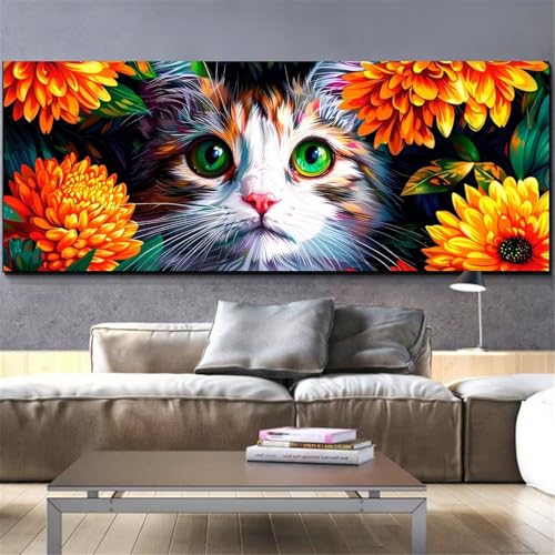 Kit diamond painting chat et fleur 70x140cm broderie diamant complet
