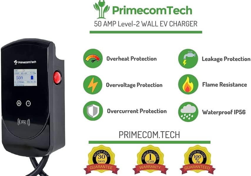 Miniatura 2 de PRIMECOM.TECH - Estación de carga inteligente para vehículos eléctricos de nivel 2, 220 voltios para Tesla y todas las marcas EV de 30 pies de