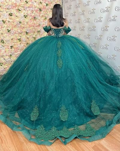 WDBFY Glitter Lace Beaded Quinceanera Dresses Puffy Off Shoulder Sweet 16 Dresses Lace Appliques Prom Gowns with Train2