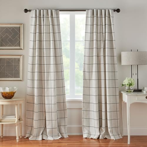 Elrene Home Fashions Brighton Windowpane Plaid Blackout Window Curtain, Living Room and Bedroom Drape with Rod Pocket Tabs, 52' x 95', 1 Panel, Black