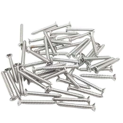 M5 Stainless Steel Screws 50mm, Self Tapping Flat Countersunk Head Wood Screw, Hardware Fasteners, Pack of 50
