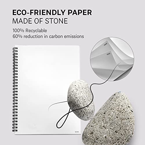 Gak. Stone Paper Notebook | No Lines Spiral Notebook Waterproof Sheet Aesthetic Journal For Note Taking | Notebooks For Work & Aesthetic School Supplies | Large Size, Black (7.2”X10.1”, 50 Sheets) #TOP4