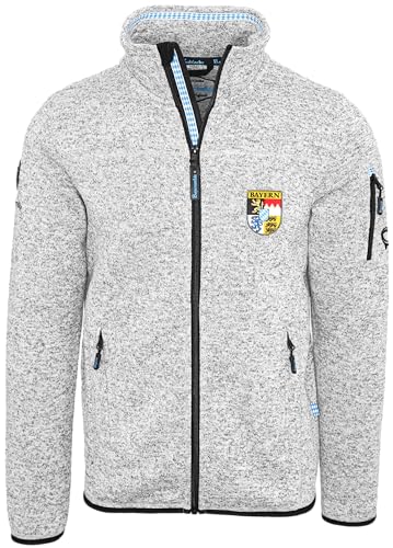 Bayernmode Bayern Kultjacke ohne Kapuze – Original Strickfleece Jacke mit Bayern Wappen Stickerei, edlen Applikationen, warmem Innenfleece & Oberarmtasche – ideal für Wandern & Oktoberfest S