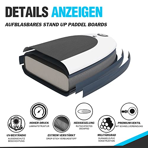 Foto von Zupapa 10’6 Stand Up Paddling Board, 82cm Breite SUP Board Set | Aufblasbares Stand Up Paddle Board mit Kajak Sitz | Komplettes Zubehör | 3-Jahres-Garantie