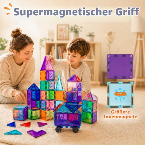 Xekel Magnetische Bausteine 120 Teile – Magnetbausteine Kinder mit starker Magnete Kinder, Magnetsteine & Magnetfliesen… – Ansicht 4