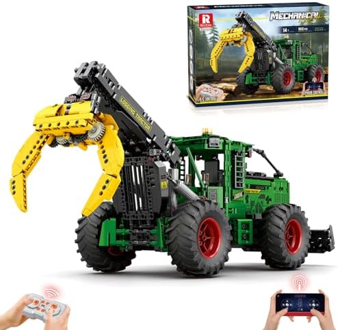 Reobrix Technic 22027 Log Skidder Building Blocks Set, Remote Control Logging Tractor Building Toy, RC Farm Vehicle Model Kit for Teens 14+ and Adults, 1612 PCS