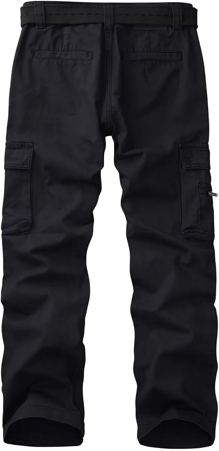 AKARMY Cargo Pants for Men Casual Outdoor Cotton Hiking Y2K Work Pants with Multi Pockets 8612 Black 34 - Image 3