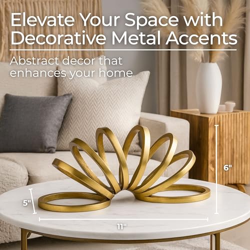 Slinky Ring Decorative Object – Circular Aluminum Sculpture Modern Home Decor – Minimalist Shelves & Coffee Table Decor for Office & Living Room – 10.75" x 5.5", Gold - Image 3