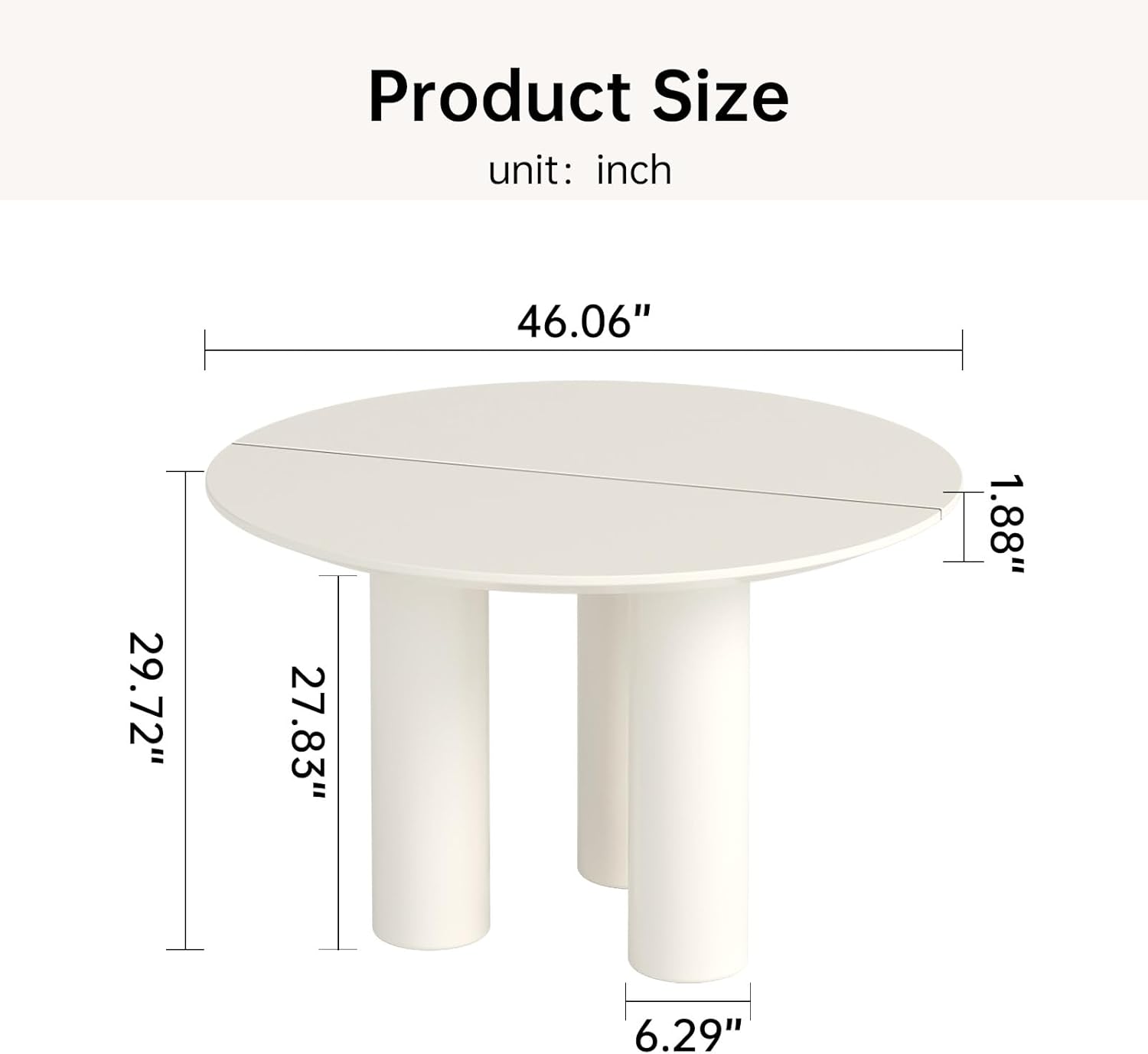 Miuuod 46 in Round Dining Table for 4 to 8 People, Single Kitchen Furniture, Large Dinner Desk for Center Coffee Island for Living Room,Balcony Cream White