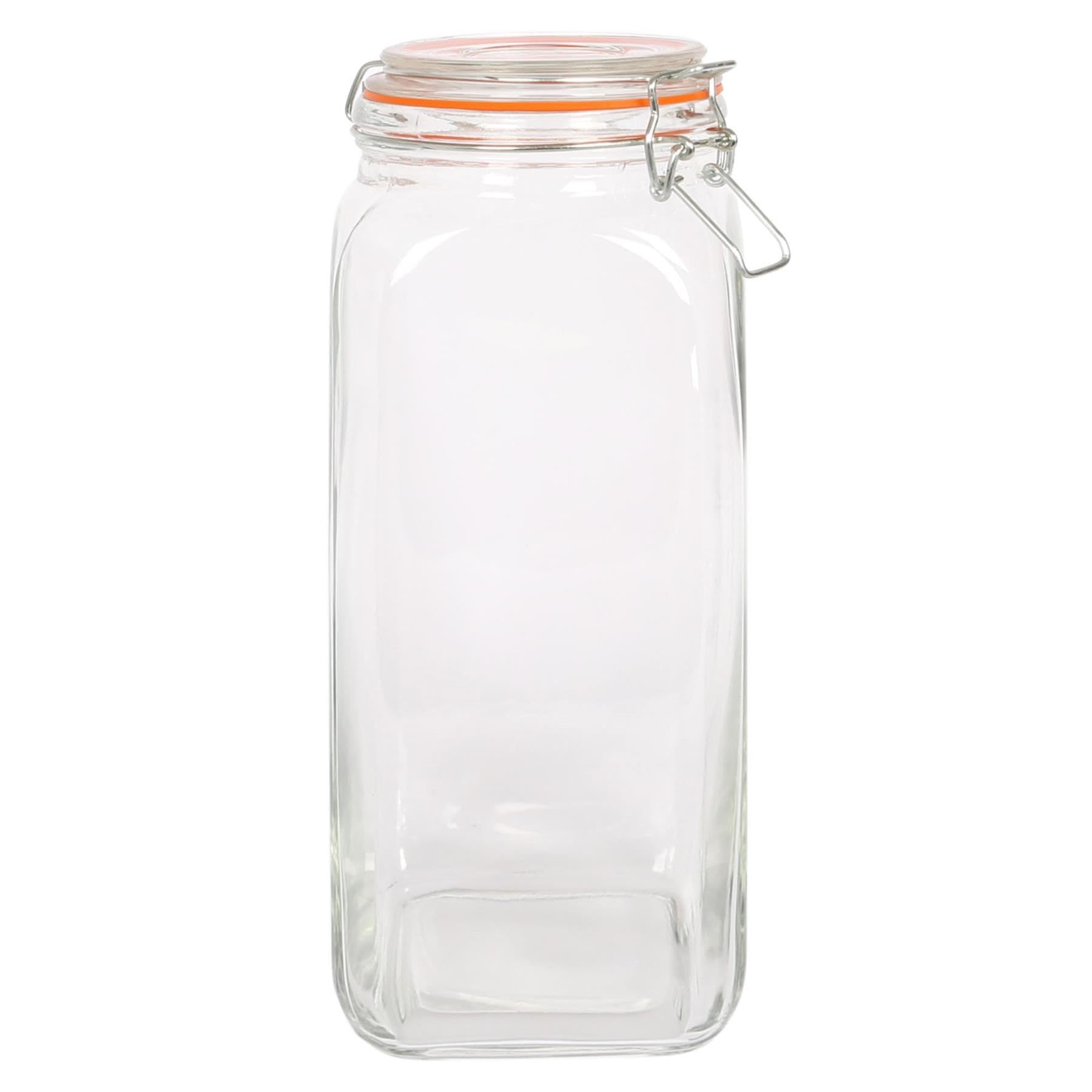 Argon Tableware Transparent 2L Square Glass Jar With Clip-Top Lid - Airtight Kitchen Mason Jar Food Storage Preserving Container For Pickling, Chutney, Jam, Coffee, Oats