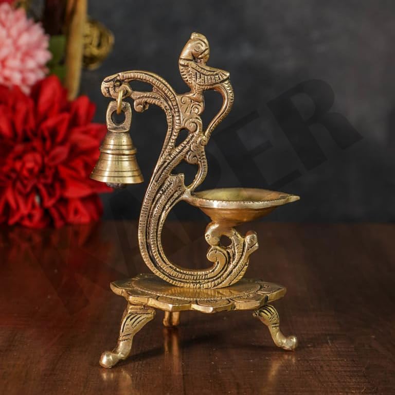 KAPER Pure Brass Oil Peacock Design Diya with Bell in Antique Black Finish for Diwali Decoration Pooja Deepak Home Temple Festive Decor Akhand Puja Articles Showpiece Gifts (5.1"x3"x8") (B0CF7B1NWF) Amazon Price History, Amazon Price Tracker