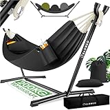 ELONEO Hängematte mit Gestell für 2 Personen | 200 kg Belastbarkeit | höhenverstellbares Hängemattengestell Outdoor und Indoor | Hammock inklusive Kissen, Tragetasche und Beutel