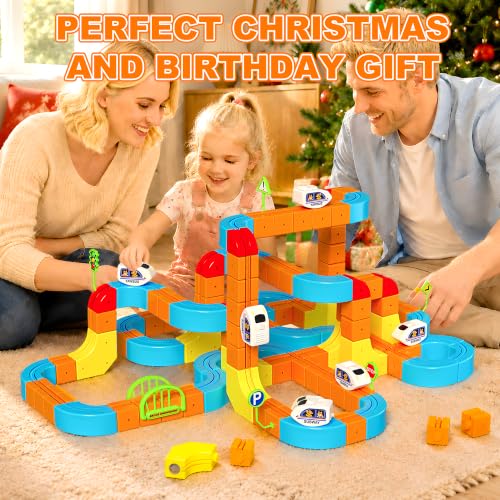 Image of Electric klick Rail Infinity 3D Train Set, Building Stem Toys for Boys Girls, Flexible Race Car Track with Cube & Motorized Train, Gravity-Defying 3D Layout Building Kit, 167 Pcs