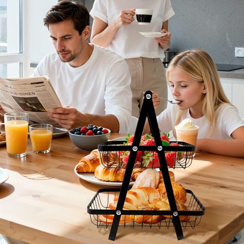 FORYNXHWIN 2-Tier Fruit Basket with Wooden Handle, Detachable Metal Fruit Bowl Holder Vegetable Storage Rack, Countertop Holder for Kitchen, Home, Office - Organize Fruits, Veggies, Snacks, Bread - Image 6