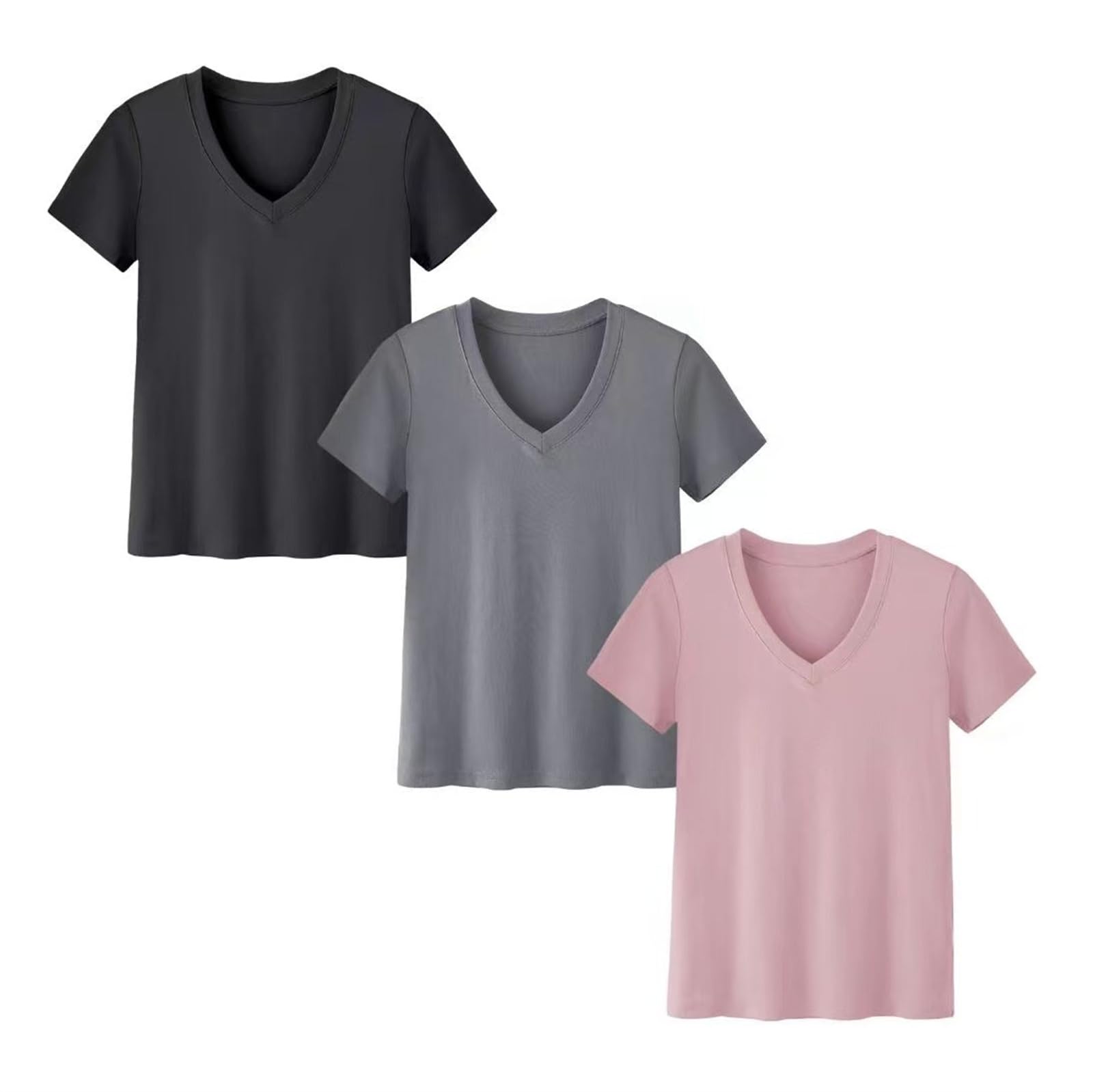 3-pak t-shirtów oversize dla kobiet - krótki rękaw, dekolt w szpic, jednolity kolor, oddychające i szybkoschnące, 3 sztuki, L