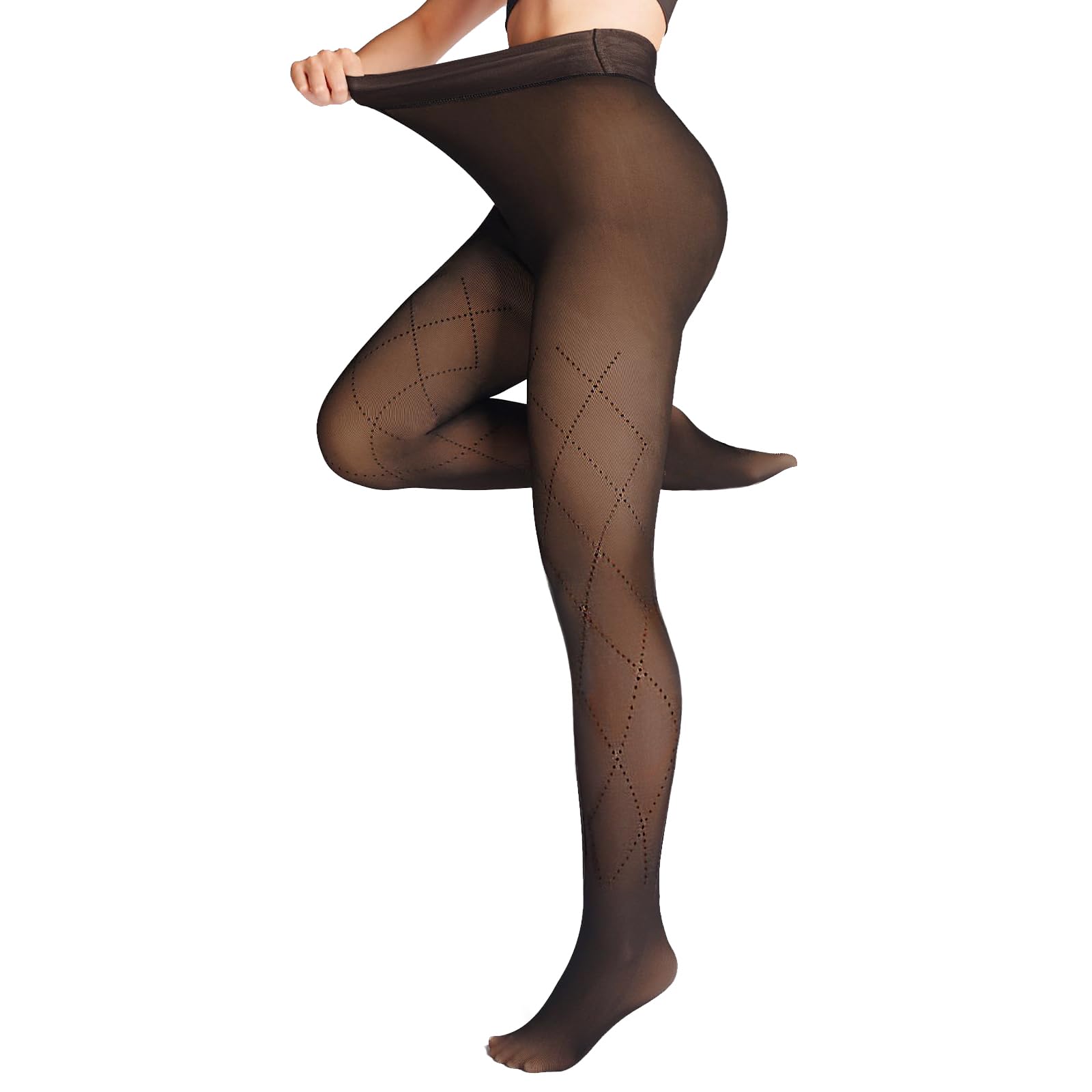 Women Fleece Lined Tights,Fishnets Patterned Fake Translucent Warm High Waisted Pantyhose Sheer
