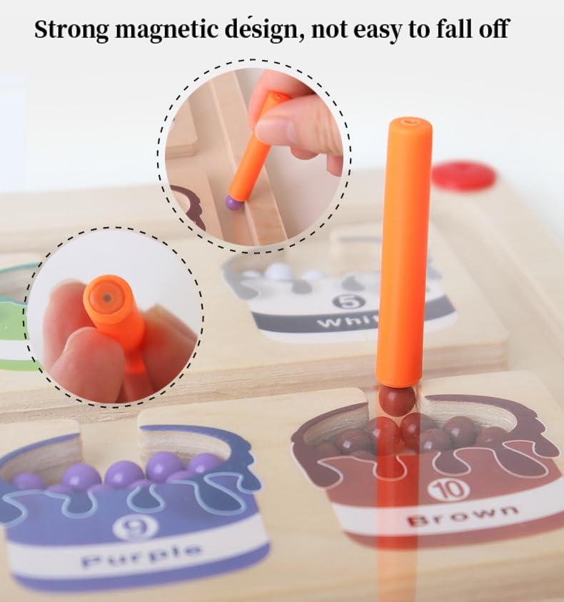 Magnetic Color and Number Maze, Wooden Montessori Magnetic Puzzles Toddler Color Matching Counting Learning Toys for Boys Girls 3 4 5 Years Old - Image 2
