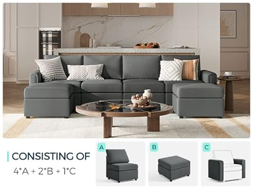 Linsy Home Modular Sectional Sofa, Convertible U Shaped Sofa Couch With Storage, Memory Foam, Modular Sectionals With Ottomans, 6 Seat Sofa Couch With Chaise For Living Room, Dark Grey #TOP7