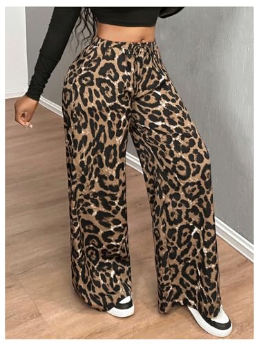 Floerns Women's Street Cheetah Print Baggy Pants Drawstring Wide Leg Elastic Waist Loose Long Trousers2