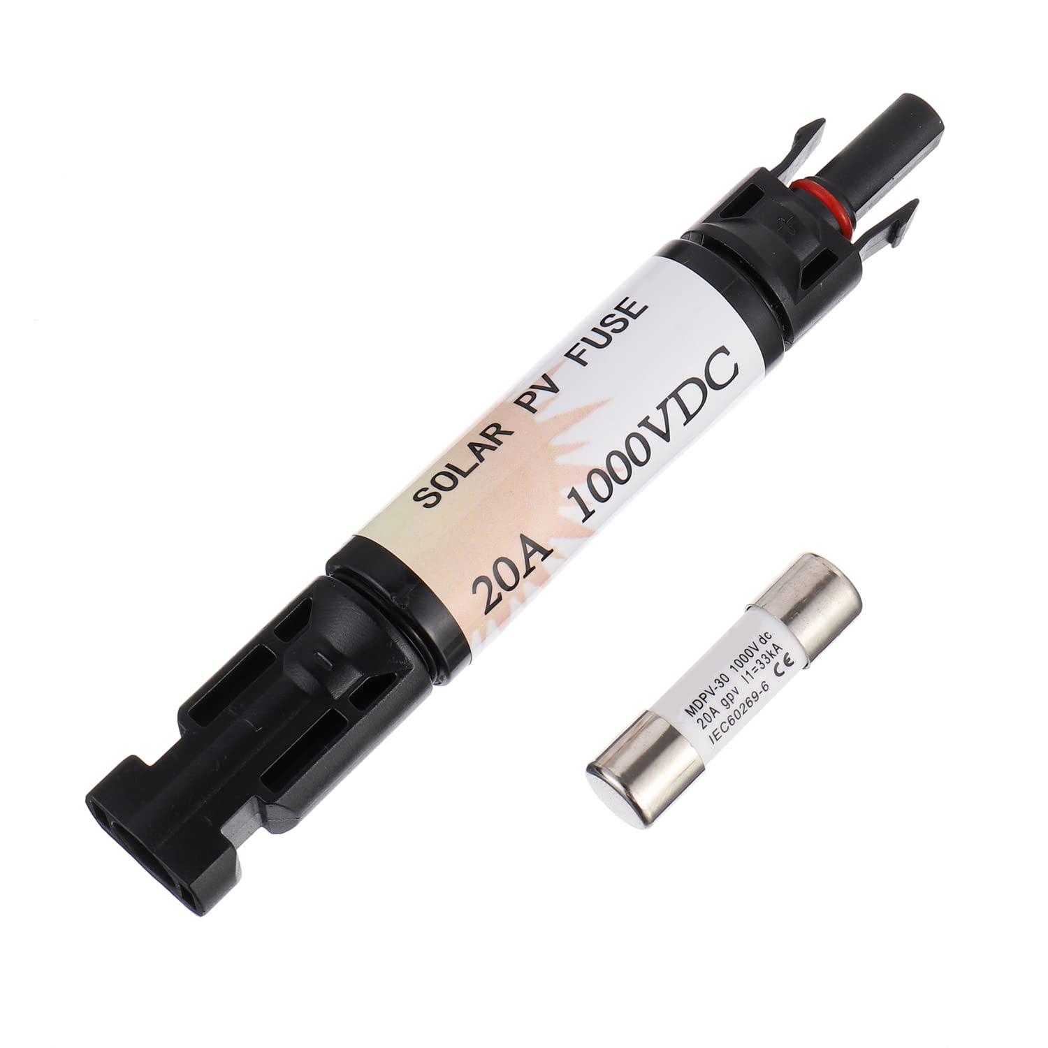 HUAREW 20A Waterproof in-Line Solar Fuse Holder,PV Inline Fuse Holders 20 Amp for Solar Panel and Solar Controller, Black,with Fuse