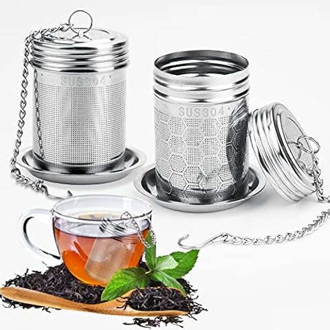 Jeenek Teesieb für Losen Tee,2 Stück Teeei für Losen Tee mit Deckel und Abtropfschale Feinmaschiger Teefilter Cover