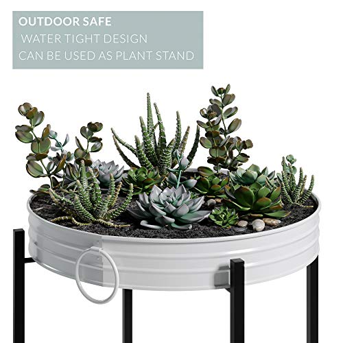 Barnyard Designs Outdoor Front Porch Table With Removable Tray, Small Round Farmhouse Metal End Table For Outside, White, 17.5” D X 24.5” H, Set Of 2 #TOP6