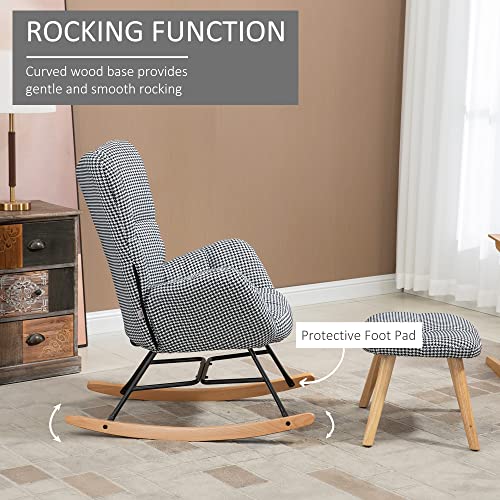 Homcom Glider Rocker With Ottoman Set, Houndstooth Nursery Rocking Chair, Upholstered Wingback Armchair For Living Room And Bedroom #TOP3