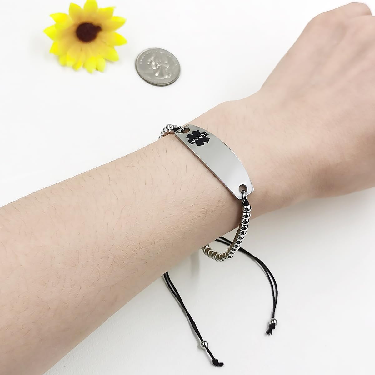 Uloveido Medical Alert ID Bracelet Laser Engraved Epilepsy Adjustable Wristband for Women Emergency First Aid, 4mm Stainless Steel Beads Engraved Health Alert Bracelet for Women Girls Y4301 - Image 6