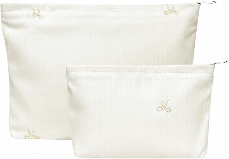 Necessaires de maquiagem Wudygirl com laço listrado branco, pacote com 2