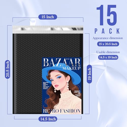 Image of Fuxury Bubble Mailers 14.5x20 inch 15 Pack Black Extra Large Padded Envelopes Usable Size 14.5x19 inch Self Seal Bubble Envelopes Padded Mailers Shipping Bags for Mailing book Clothes Small Business #7