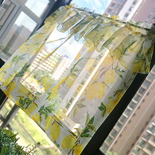 Double-Layer Tulle Short Curtain Lemon Pattern Sheer Tulle Curtain Valance Window Treatment Small Valances Rod Pocket Top Tier Curtains For Small Window 2 Panels #TOP3