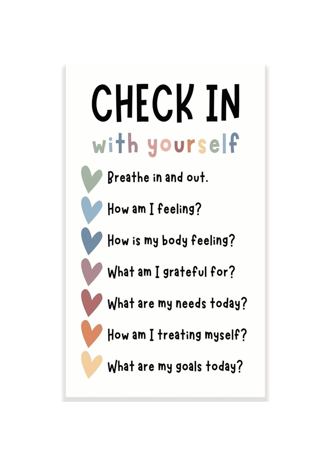 Check In With Yourself Classroom Poster Mental Health Check In for Therapist Office Counselor Calm Down Corner SEL Self Care Mindfulness Wall-Art