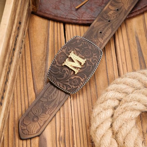 Ceinture western dorée avec initiale M en cuir PU fleuri - 2