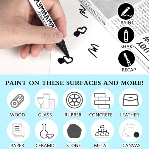 SEPVEL Acrylstifte Schwarz, 5-Stück Permanent Marker Schwarz und Schnell Trocknender Lackstift SchwarWasserfest für Steine, Felsmalerei, Keramik, Glas, Holz, Stoff, Metall, Leinwand