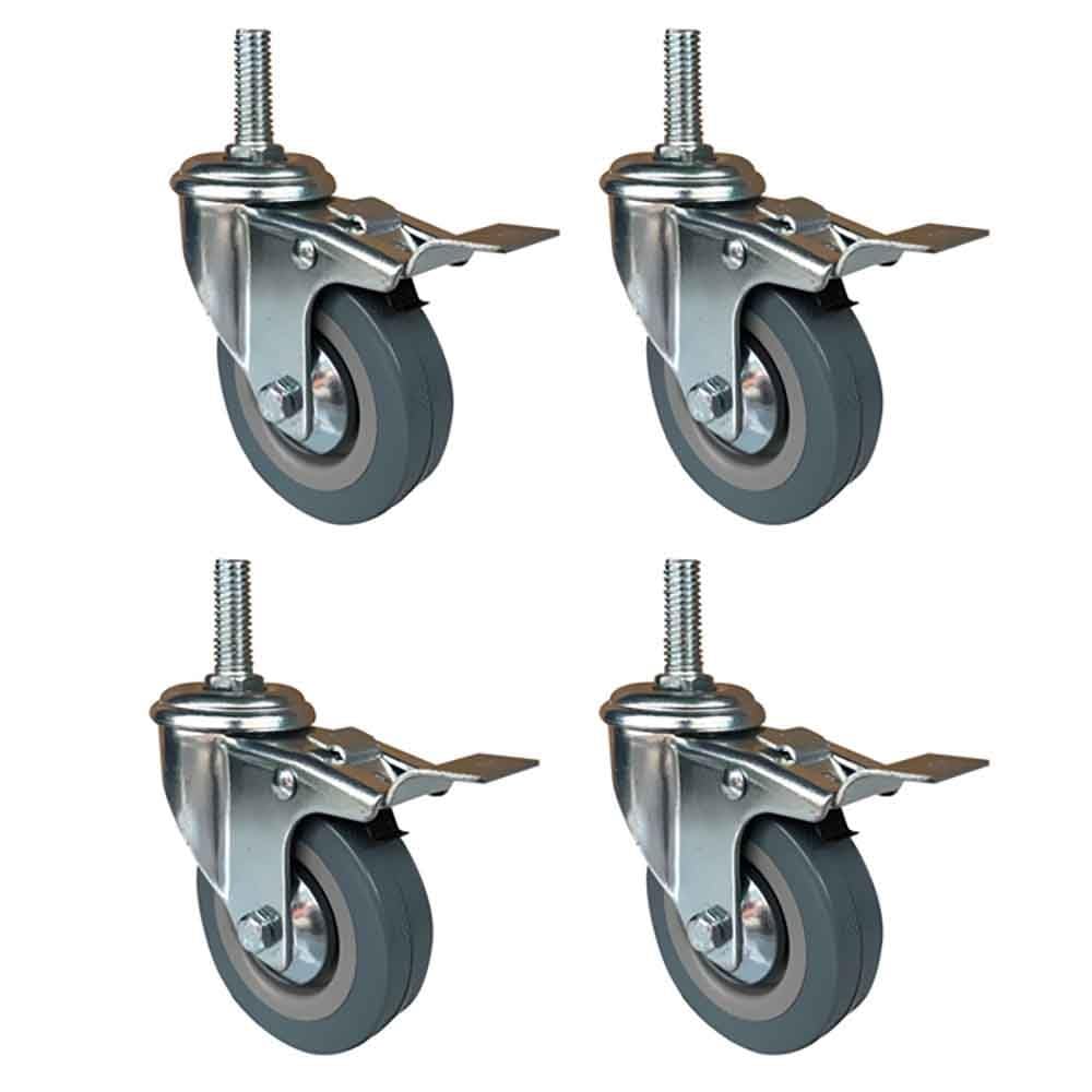 MXXQRHF Polyurethane Swivel Caster Wheels Set of 4 with M10/M12 Thread and Brake Durable WearResistant Stem Casters for Furniture & DIY Projects
