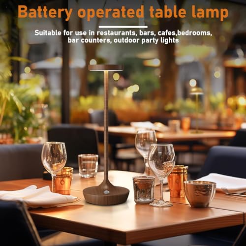 Image of Cordless Table Lamps Rechargeable，LED Portable Wireless Lamp, 6000mAh Battery Operated Touch Control, 3 Color Temperature Stepless Dimmable Night Light for Restaurants Outdoor (Light Woodgrain2)