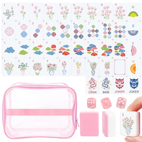 Set de Mahjong Americano con 166 Fichas y Bolsa Rosa miniatura 1