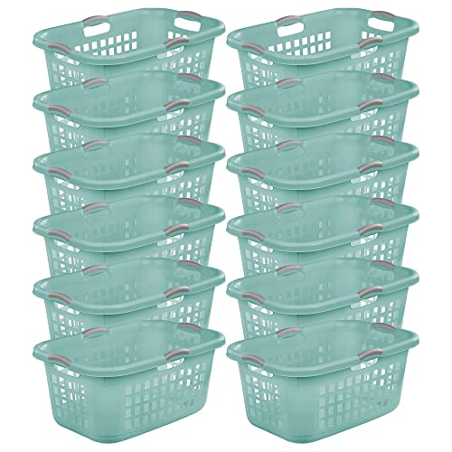 Sterilite Ultra 2 Bushel 71 Liter Capacity Plastic Stackable Laundry Basket Bin With Square Vents For Carrying And Sorting Laundry, Aqua (12 Pack) #TOP27