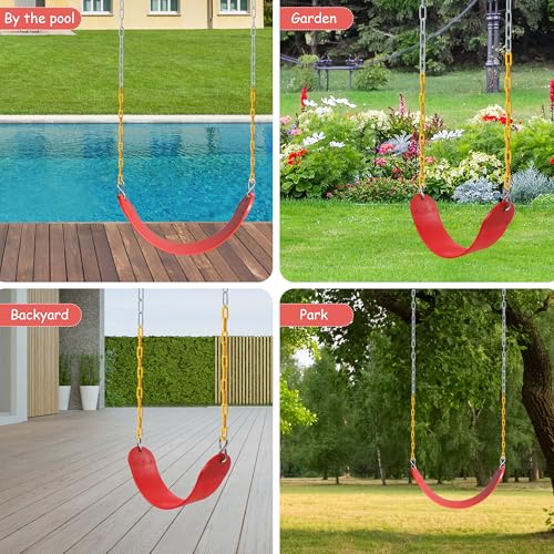 Image of Sunnyglade 2PCS Swings Seats Heavy Duty with 66 inch Chain, Playground Swing Set Accessories Replacement with Snap Hooks, Support 250lb (2, Red)