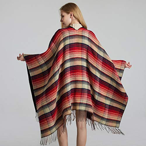 Bakerdani Women's Tassel Plaid Poncho Pashmina Shawl Wrap Cape Sweater3