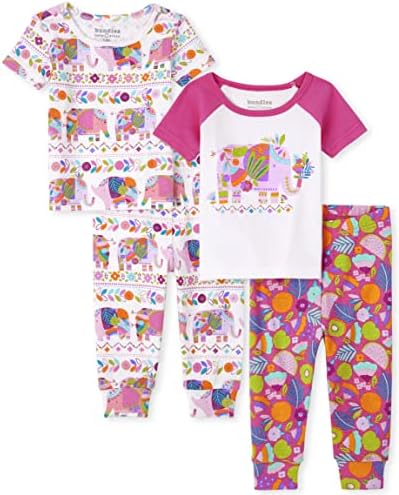 The Children's Place Baby Toddler Girls Short Sleeve Top and Pants Snug Fit 100% Cotton 2 Piece Pajama Sets, Elephant/Elephant 2-Pack, 18-24 Monts
