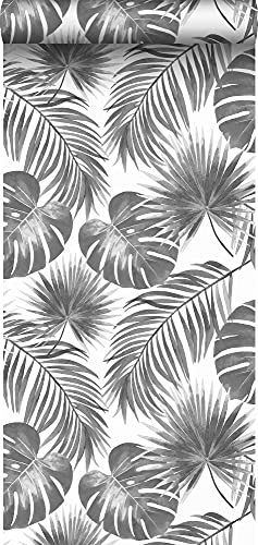 papier peint feuilles tropicales noir et blanc - 139236 - de ESTAhome Cover