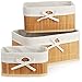 com-four® Juego de Cestas de Bambú de 3 Piezas - Cesta para Organizar y Decorar - Caja de Almacenamiento en 3 Tamaños para Armarios y Estanterías (Cesta de bambú - 3 Piezas)